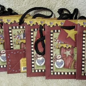 Lot of 6 Country Christmas Stocking Mini Gift Bags